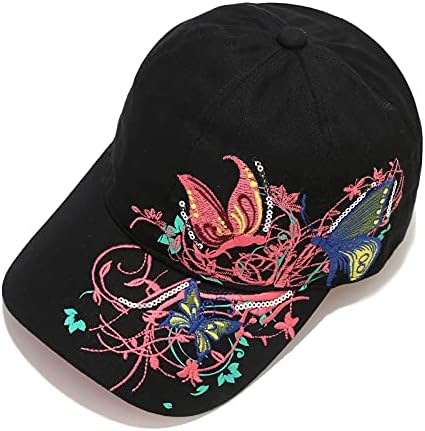 כובעי בייסבול של נשים גריט עם רקמת פרפרים | כובע שמש מתכוונן ונושם עבור התאמה מזדמנת של ספורט חיצוני